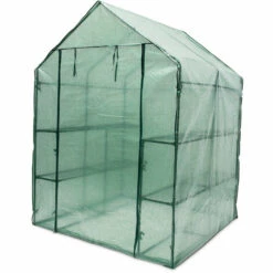 Relaxdays Serre De Jardin Avec 8 étagères, Praticable A Pied, Bâche En Plastique, Acier, HLP : 195 X 140 X 140 cm, Verte -France Serre de jardin Soldes 2022 10366435 3
