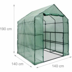 Relaxdays Serre De Jardin Avec 8 étagères, Praticable A Pied, Bâche En Plastique, Acier, HLP : 195 X 140 X 140 cm, Verte -France Serre de jardin Soldes 2022 10366435 4