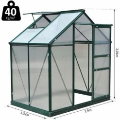 Outsunny Serre De Jardin Aluminium Polycarbonate 2,51 M² Dim. 1,9L X 1,32l X 2,01H M Lucarne, Porte Coulissante + Fondation Incluse Alu. Vert Polycarbonate Transparent - Vert -France Serre de jardin Soldes 2022 10475053 3
