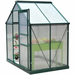 Outsunny Serre De Jardin Aluminium Polycarbonate 2,51 M² Dim. 1,9L X 1,32l X 2,01H M Lucarne, Porte Coulissante + Fondation Incluse Alu. Vert Polycarbonate Transparent - Vert -France Serre de jardin Soldes 2022 10475053 4
