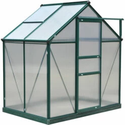Outsunny Serre De Jardin Aluminium Polycarbonate 2,51 M² Dim. 1,9L X 1,32l X 2,01H M Lucarne, Porte Coulissante + Fondation Incluse Alu. Vert Polycarbonate Transparent - Vert -France Serre de jardin Soldes 2022 10475053 5