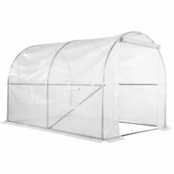 Outsunny Serre De Jardin Tunnel 6 M² 3L X 2l X 1,9H M Acier Galvanisé Renforcé Diamètre 2,4 Cm + PE Haute Densité Fenêtres Porte Blanc - Blanc