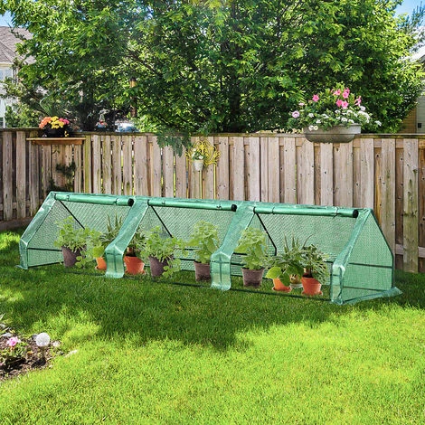 Outsunny Mini Serre De Jardin Serre à Tomates 400L X 100l X 80H Cm Acier PE Haute Densité 140 G/m² Anti-UV 3 Fenêtres Avec Zip Enroulables Vert - Vert 4 Outsunny Mini Serre De Jardin Serre à Tomates 400L X 100l X 80H Cm Acier PE Haute Densité 140 G/m² Anti-UV 3 Fenêtres Avec Zip Enroulables Vert - Vert – Image 2