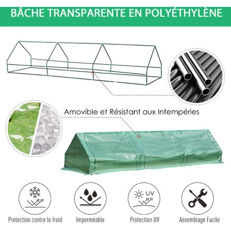 Outsunny Mini Serre De Jardin Serre à Tomates 400L X 100l X 80H Cm Acier PE Haute Densité 140 G/m² Anti-UV 3 Fenêtres Avec Zip Enroulables Vert - Vert 6 Outsunny Mini Serre De Jardin Serre à Tomates 400L X 100l X 80H Cm Acier PE Haute Densité 140 G/m² Anti-UV 3 Fenêtres Avec Zip Enroulables Vert - Vert – Image 4