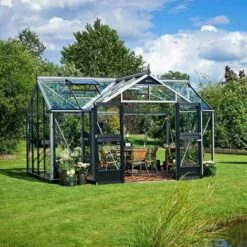 JULIANA Serre En Verre Trempé Orangerie 15.2 M², Couleur Anthracite, Base Sans Base - Anthracite