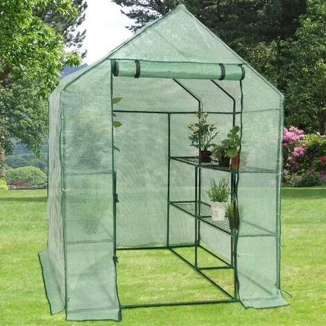 COSTWAY SERRE DE JARDINAGE Serre De Jardin Chaud Serre à Tomates Tente De Plante 3 étages En Vert Transparent 143x143x195cm 4 COSTWAY SERRE DE JARDINAGE Serre De Jardin Chaud Serre à Tomates Tente De Plante 3 étages En Vert Transparent 143x143x195cm – Image 2