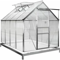 GARDEBRUK Serre De Jardin En Aluminium 7,6m³ Avec 2 Fenêtres Et Une Gouttière + Fondation/Base Culture Plantes Extérieur