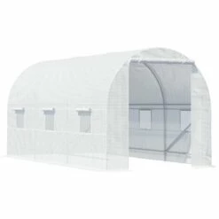 Outsunny Serre De Jardin Tunnel Surface Sol 9 M² 4,5L X 2l X 2H M Châssis Tubulaire Renforcé 18 Mm 6 Fenêtres Blanc - Blanc