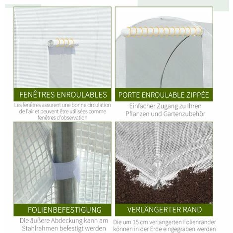 Outsunny Serre De Jardin Tunnel Surface Sol 9 M² 4,5L X 2l X 2H M Châssis Tubulaire Renforcé 18 Mm 6 Fenêtres Blanc - Blanc 5 Outsunny Serre De Jardin Tunnel Surface Sol 9 M² 4,5L X 2l X 2H M Châssis Tubulaire Renforcé 18 Mm 6 Fenêtres Blanc - Blanc – Image 4