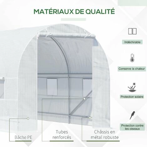 Outsunny Serre De Jardin Tunnel Surface Sol 9 M² 4,5L X 2l X 2H M Châssis Tubulaire Renforcé 18 Mm 6 Fenêtres Blanc - Blanc 6 Outsunny Serre De Jardin Tunnel Surface Sol 9 M² 4,5L X 2l X 2H M Châssis Tubulaire Renforcé 18 Mm 6 Fenêtres Blanc - Blanc – Image 5