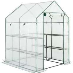 GARDEBRUK Serre De Jardin Avec Bâche Polyéthylène 195x143x143cm Serre 2 M² 4 Fenêtres