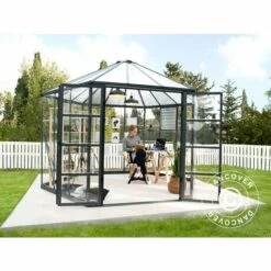 DANCOVER Kiosque De Jardin En Polycarbonate OASIS, Hexagonal 8,6m², 3,16x3,63x2,89m, Anthracite - Anthracite