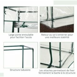 Outsunny Serre De Jardin Serre à Tomates 1L X 0,5l X 1,5H M Porte Zippée Déroulante Acier Thermolaqué PVC Haute Densité 140 G/m² Anti-UV - Transparent -France Serre de jardin Soldes 2022 25006879 5