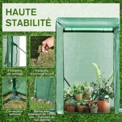 Outsunny Serre De Jardin Serre à Tomates Anti-UV Dim. 100L X 50l X 150H Cm Porte Zipée Déroulante Acier PE Vert - Vert -France Serre de jardin Soldes 2022 25007377 5