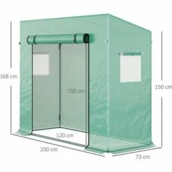 Outsunny Serre De Jardin 200L X 73l X 168H Cm Acier PE Haute Densité 140 G/m² Anti-UV Avec Porte Zippée Déroulante Et Fenêtres Vert -France Serre de jardin Soldes 2022 25007467 3