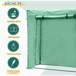 Outsunny Serre De Jardin 200L X 73l X 168H Cm Acier PE Haute Densité 140 G/m² Anti-UV Avec Porte Zippée Déroulante Et Fenêtres Vert -France Serre de jardin Soldes 2022 25007467 5