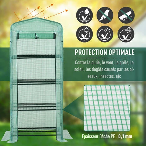 Outsunny Serre De Jardin Balcon étagère Serre 4 Niveaux 0,7L X 0,5l X 1,6H M Acier Galvanisé Bâche Amovible PE Haute Densité Vert - Vert 6 Outsunny Serre De Jardin Balcon étagère Serre 4 Niveaux 0,7L X 0,5l X 1,6H M Acier Galvanisé Bâche Amovible PE Haute Densité Vert - Vert – Image 4