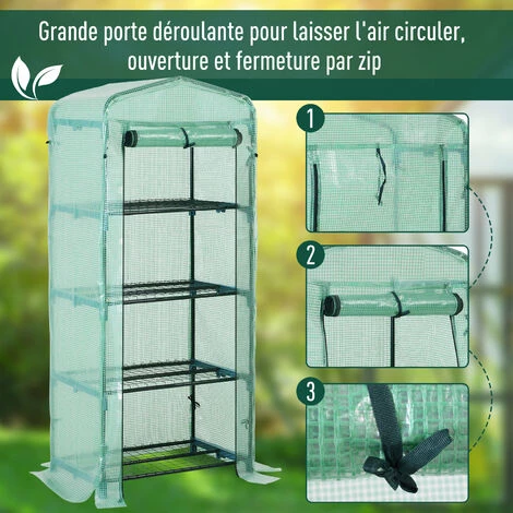 Outsunny Serre De Jardin Balcon étagère Serre 4 Niveaux 0,7L X 0,5l X 1,6H M Acier Galvanisé Bâche Amovible PE Haute Densité Vert - Vert 7 Outsunny Serre De Jardin Balcon étagère Serre 4 Niveaux 0,7L X 0,5l X 1,6H M Acier Galvanisé Bâche Amovible PE Haute Densité Vert - Vert – Image 5