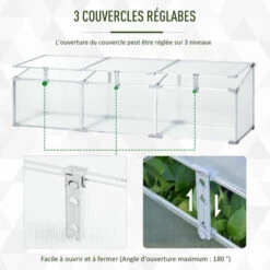 Outsunny Mini Serre De Jardin Serre à Tomates 181L X 51l X 51H Cm 3 Pannneaux Toits Ouvrables Alu. Polycarbonate - Transparent -France Serre de jardin Soldes 2022 27323423 5