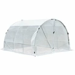 Outsunny Serre De Jardin Tunnel Surface Sol 9 M² 3L X 3l X 2H M Châssis Tubulaire Renforcé 25 Mm Double Porte Avec Poignées Blanc - Blanc