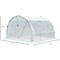 Outsunny Serre De Jardin Tunnel Surface Sol 9 M² 3L X 3l X 2H M Châssis Tubulaire Renforcé 25 Mm Double Porte Avec Poignées Blanc - Blanc -France Serre de jardin Soldes 2022 27361179 3