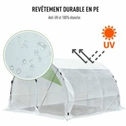 Outsunny Serre De Jardin Tunnel Surface Sol 9 M² 3L X 3l X 2H M Châssis Tubulaire Renforcé 25 Mm Double Porte Avec Poignées Blanc - Blanc -France Serre de jardin Soldes 2022 27361179 4