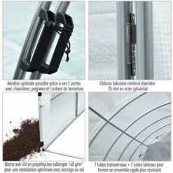 Outsunny Serre De Jardin Tunnel Surface Sol 9 M² 3L X 3l X 2H M Châssis Tubulaire Renforcé 25 Mm Double Porte Avec Poignées Blanc - Blanc -France Serre de jardin Soldes 2022 27361179 5