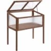 Outsunny Mini Serre Sur Pieds Dim. 90L X 50l X 93H Cm Toit Ouvrable Panneaux De Polycarbonate Bois Sapin Traité - Marron -France Serre de jardin Soldes 2022 28189137 1