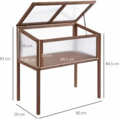 Outsunny Mini Serre Sur Pieds Dim. 90L X 50l X 93H Cm Toit Ouvrable Panneaux De Polycarbonate Bois Sapin Traité - Marron -France Serre de jardin Soldes 2022 28189137 3