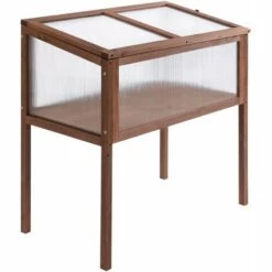 Outsunny Mini Serre Sur Pieds Dim. 90L X 50l X 93H Cm Toit Ouvrable Panneaux De Polycarbonate Bois Sapin Traité - Marron -France Serre de jardin Soldes 2022 28189137 4
