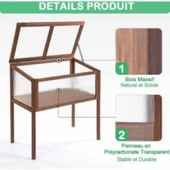Outsunny Mini Serre Sur Pieds Dim. 90L X 50l X 93H Cm Toit Ouvrable Panneaux De Polycarbonate Bois Sapin Traité - Marron -France Serre de jardin Soldes 2022 28189137 5