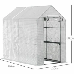 Outsunny Serre De Jardin 2 Tablettes Dim. 1,86L X 1,2l X 1,9H M Porte Déroulante Acier PE Haute Densité 140 G/m² Transparent Blanc - Blanc -France Serre de jardin Soldes 2022 28503730 3