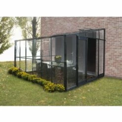 LA MAISON DU JARDIN Serre / Véranda Adossée 126 - 7,3 M² Verre Trempé 4 Mm. Aluminium Laqué Vert - Sans Base - Porte à Gauche