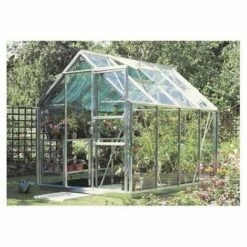 LA MAISON DU JARDIN Serre En Verre Trempé 4 Mm - 86 - 4,7 M² - Laqué Aluminium Naturel - Sans Base