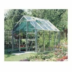 LA MAISON DU JARDIN Serre En Verre Trempé 4 Mm Modèle 86 + Base - 4,7 M² - Aluminium Naturel