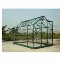 LA MAISON DU JARDIN Serre En Verre Trempé 4 Mm Modèle 106 + Base - 5,8 M² - Peint Vert