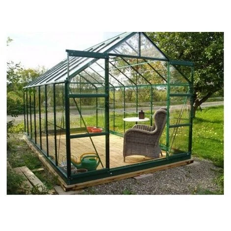 LA MAISON DU JARDIN Serre En Verre Trempé 4 Mm Modèle 128 + Base - 8,9 M² - Alu Peint Vert 3 LA MAISON DU JARDIN Serre En Verre Trempé 4 Mm Modèle 128 + Base - 8,9 M² - Alu Peint Vert