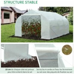 Outsunny Serre Tunnel De Jardin Dim. 4,45L X 2,99l X 2H M Porte + 6 Fenêtres Enroulables Acier Galvanisé Bâche PE Haute Densité Blanc -France Serre de jardin Soldes 2022 28603465 5