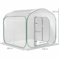 Outsunny Serre Pop-up - Serre De Jardin Pop-up - Porte Zippée Enroulable - Dim. 2,08L X 2,08l X 1,95H M - Sac Transport Inclus - PE Blanc Vert -France Serre de jardin Soldes 2022 28603475 3