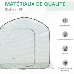 Outsunny Serre Pop-up - Serre De Jardin Pop-up - Porte Zippée Enroulable - Dim. 2,08L X 2,08l X 1,95H M - Sac Transport Inclus - PE Blanc Vert -France Serre de jardin Soldes 2022 28603475 4