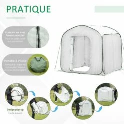 Outsunny Serre Pop-up - Serre De Jardin Pop-up - Porte Zippée Enroulable - Dim. 2,08L X 2,08l X 1,95H M - Sac Transport Inclus - PE Blanc Vert -France Serre de jardin Soldes 2022 28603475 5