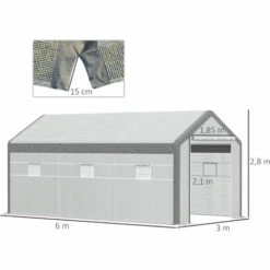 Outsunny Serre De Jardin Tunnel Surface Sol 18 M² 6L X 3l X 2,8H M Châssis Tubulaire Renforcé Acier 2 Portes + 6 Fenêtres Enroulables PE Polyester Blanc Gris - Blanc -France Serre de jardin Soldes 2022 28623821 3