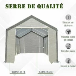 Outsunny Serre De Jardin Tunnel Surface Sol 18 M² 6L X 3l X 2,8H M Châssis Tubulaire Renforcé Acier 2 Portes + 6 Fenêtres Enroulables PE Polyester Blanc Gris - Blanc -France Serre de jardin Soldes 2022 28623821 4
