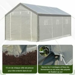 Outsunny Serre De Jardin Tunnel Surface Sol 18 M² 6L X 3l X 2,8H M Châssis Tubulaire Renforcé Acier 2 Portes + 6 Fenêtres Enroulables PE Polyester Blanc Gris - Blanc -France Serre de jardin Soldes 2022 28623821 5
