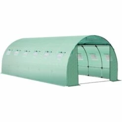 Outsunny Bâche De Rechange Serre Tunnel 18 M², Bâche Dim. 6L X 3l X 2H M PE Anti-UV Imperméable 12 Fenêtres + Porte Enroulable Zippée Vert - Vert