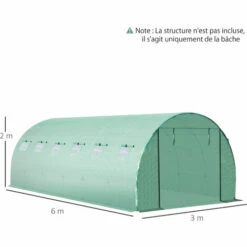 Outsunny Bâche De Rechange Serre Tunnel 18 M², Bâche Dim. 6L X 3l X 2H M PE Anti-UV Imperméable 12 Fenêtres + Porte Enroulable Zippée Vert - Vert -France Serre de jardin Soldes 2022 28909916 3