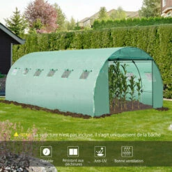 Outsunny Bâche De Rechange Serre Tunnel 18 M², Bâche Dim. 6L X 3l X 2H M PE Anti-UV Imperméable 12 Fenêtres + Porte Enroulable Zippée Vert - Vert -France Serre de jardin Soldes 2022 28909916 4