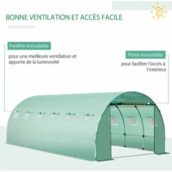 Outsunny Bâche De Rechange Serre Tunnel 18 M², Bâche Dim. 6L X 3l X 2H M PE Anti-UV Imperméable 12 Fenêtres + Porte Enroulable Zippée Vert - Vert -France Serre de jardin Soldes 2022 28909916 5