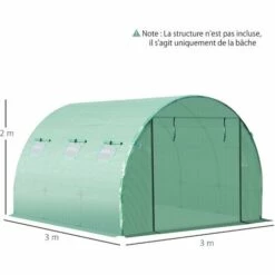 Outsunny Bâche De Rechange Serre Tunnel 9 M², Bâche Dim. 3L X 3l X 2H M PE Anti-UV Imperméable 6 Fenêtres + Porte Enroulable Zippée Vert - Vert -France Serre de jardin Soldes 2022 28909926 3