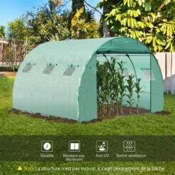 Outsunny Bâche De Rechange Serre Tunnel 9 M², Bâche Dim. 3L X 3l X 2H M PE Anti-UV Imperméable 6 Fenêtres + Porte Enroulable Zippée Vert - Vert -France Serre de jardin Soldes 2022 28909926 4